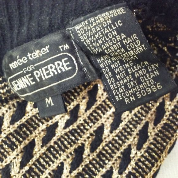 Vintage 80s Jeanne Pierre Metallic Cable Knit Sweater -M Wool/Angora Gold Black - Picture 7 of 10